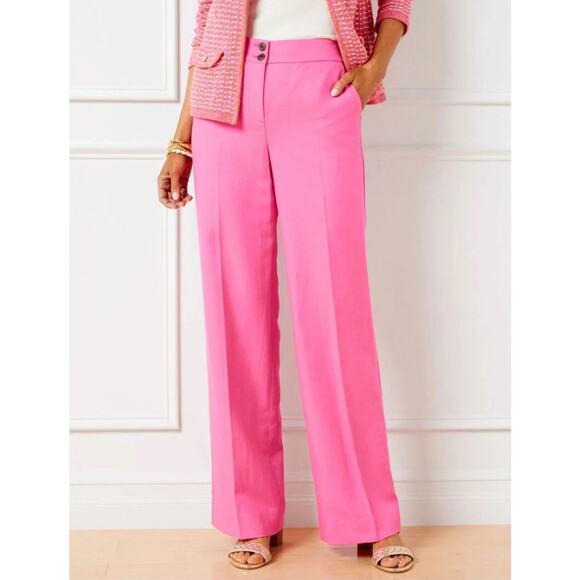 Talbots Pants - Talbots Greenwich Pants 10P Pink Geranium Linen Wide Leg High Waist NWT